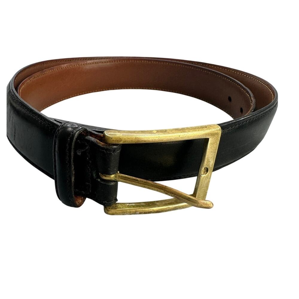 Brooks Brothers Mens Belt Leather Solid Brass Buckle Classic Dress Black 34